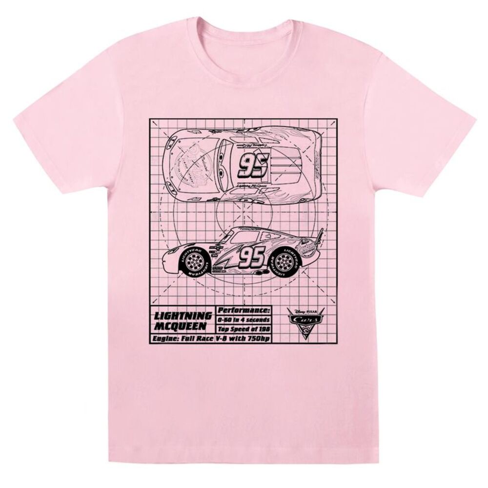 Cars Mens Lightning McQueen Blueprint Cotton T-Shirt / Baby Pink